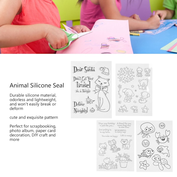 4 ark Animal Silicone Seal Clear Utsökt Präglingsmapp för DIY Scrapbook Papperskort Fotoalbum