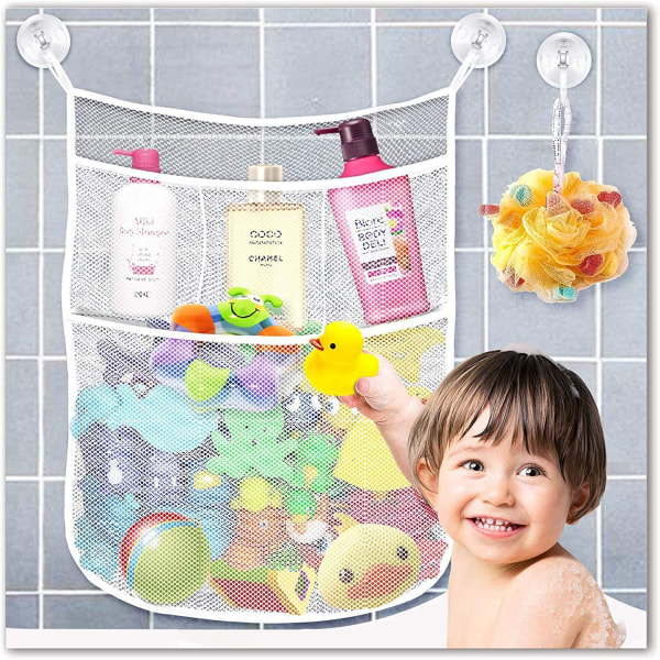 Baby Bath Toy Organizer Mesh hängande väska med sug & klistermärken krokar