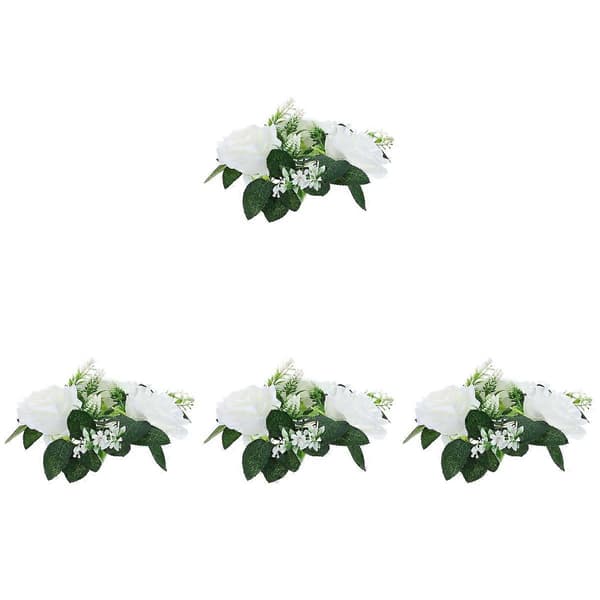 Hvit lysring med kunstige blomster til hagedekorasjon, 4 stk.