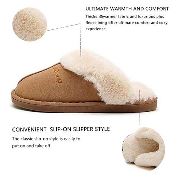 Kvinners tøfler, fluffy myke varme slip on tøfler