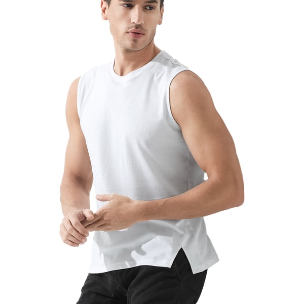 Hvide ærmeløse trænings-sportsskjorter til mænd Løbe-tanktops