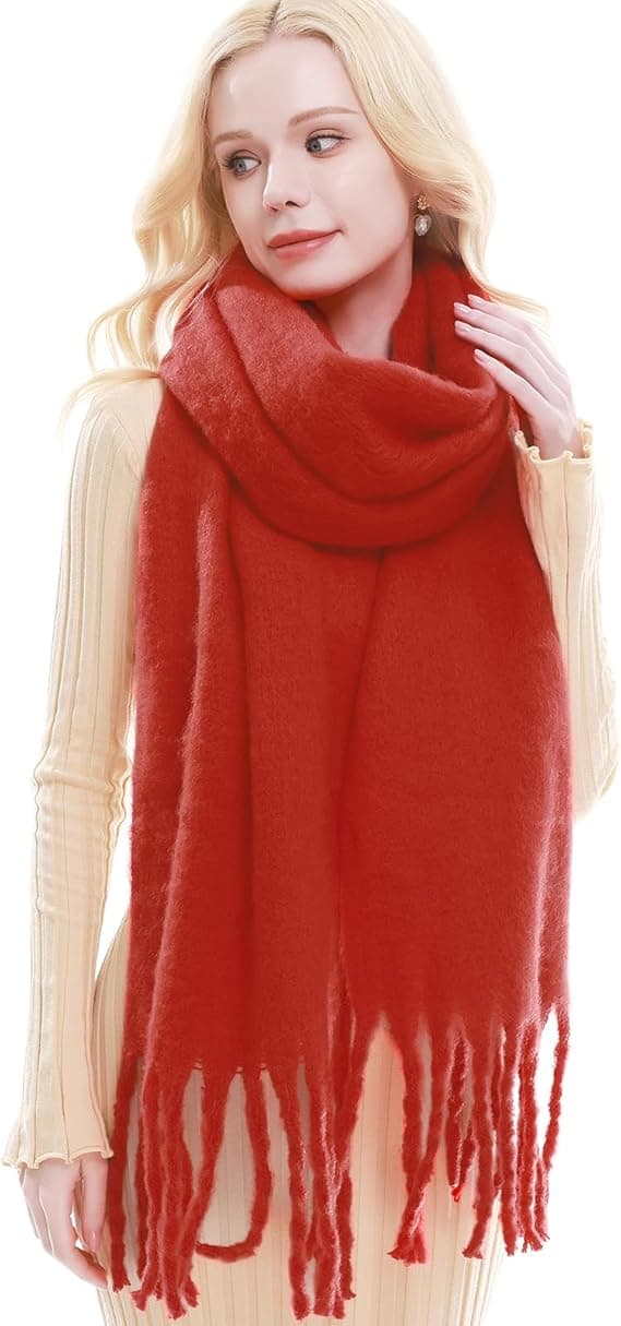 Stort Skjerf for Kvinner Vinter Varmt Tykt Skjerf Oversized Teppe Skjerf LT01 Red