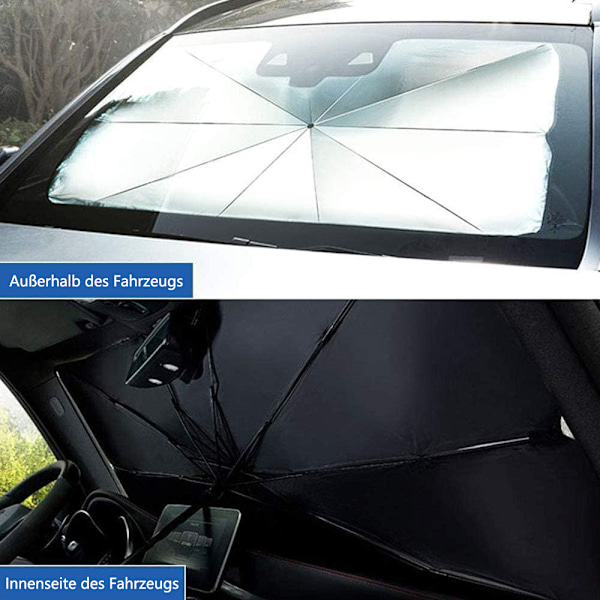 Värmeavvisande solskydd för bil: Reflekterande material, 360 graders roterande axel, insynsskydd, interiörskydd, enkel förvaring, universell passform,