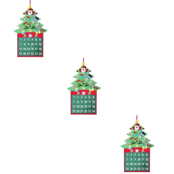 Julkalender att hänga upp, väggdekoration formad som en julgran, 3-pack