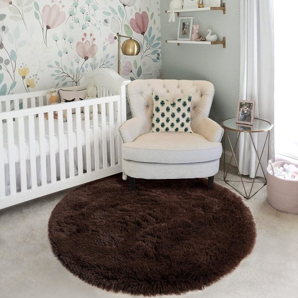 Blush Round Teppe for soverom, Fluffy Circle Rug 4'X4' for barn