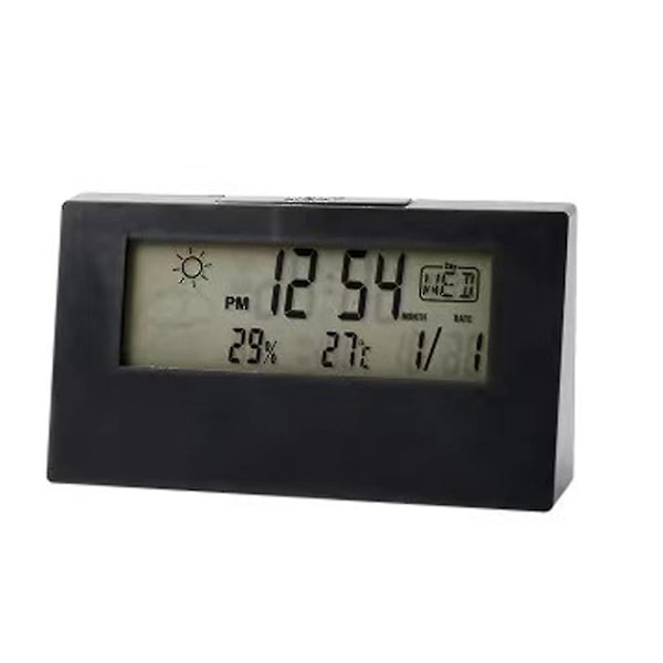 Digital Väckarklocka med Smart Ljusfunktion, Evighetskalender, för Modern Transparent Design Hemmakontorsinredning (Svart Transparent)