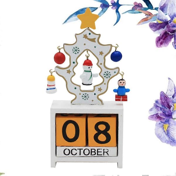 Jule-nedtellingskalender i tre for borddekorasjon, hvit
