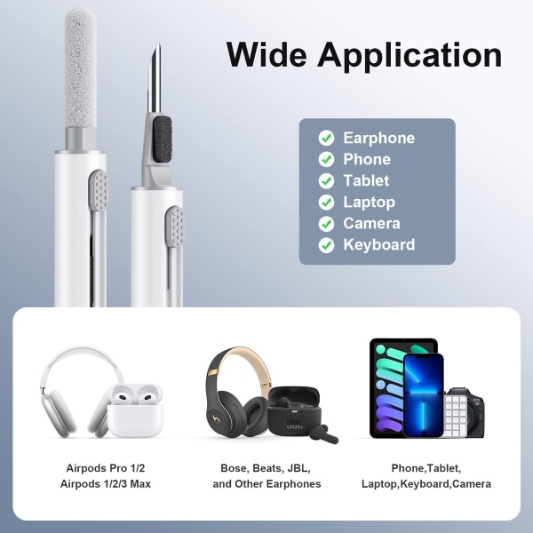 Multifunktions Rengøringspen Flocking Svamp til Bluetooth-høretelefoner Etui Rengøringsværktøj Hvid