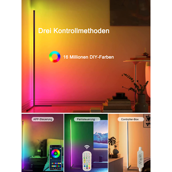 RGB LED-golvlampa, nordisk stil dimbar lampa med smart app-styrning, platsbesparande triangulär basdesign, anpassningsbara ljuslägen för