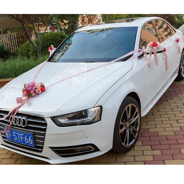 Bröllop Bil Dekoration Konstgjorda Blommor Ståndare Blad Siden