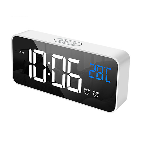 Digital Väggklocka, Automatisk Dimning LED Spegel Stor Display, Dubbla Alarm med Snooze-funktion, Röststyrningsaktivering för Sovrumsinredning