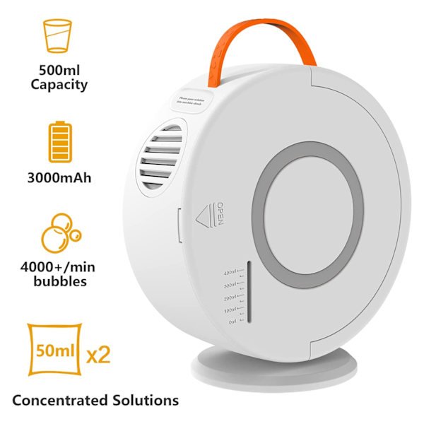 Automatisk roterande bubbelmaskin USB uppladdningsbar automatisk bubbelblåsare för barn småbarn inomhus utomhus födelsedagsfester leksaker vit