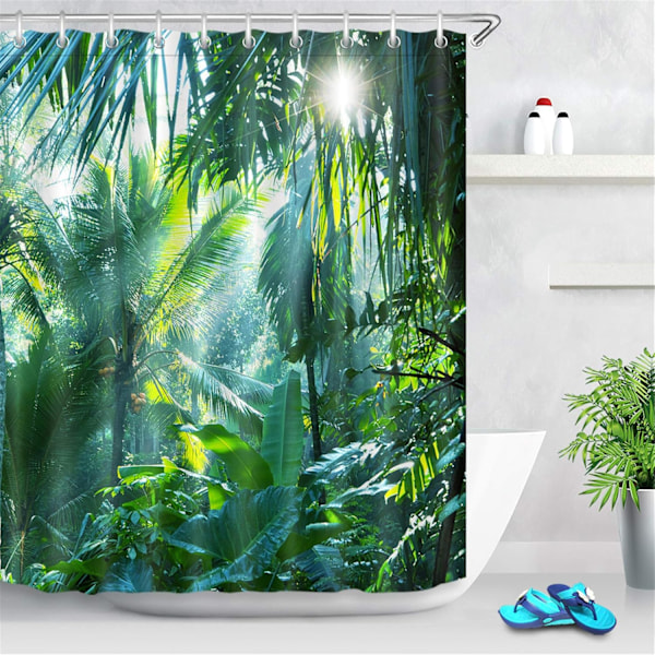 Exotisk Oas: Duschdraperi med Tropiskt Djungeltema, Polyestertyg, Livfulla Färger, Tydlig Bild, Maskintvättbar, Designerkonstverk, Natur
