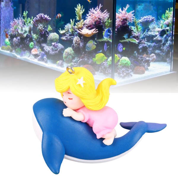 Floating Fish Tank Decoration Small Cute Plastic Cartoon Aquarium Ornament for Freshwater Seawater Whale Riding Girl