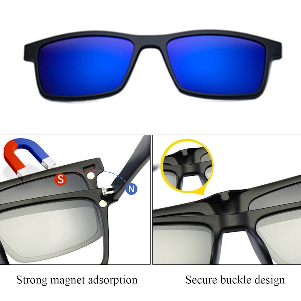 Polaroidit Aurinkolasit 5-in-1 Clip-On Ratsastuslasit Värikkäät Aurinkolasit Miesten ja Naisten Myopia-kehykset
