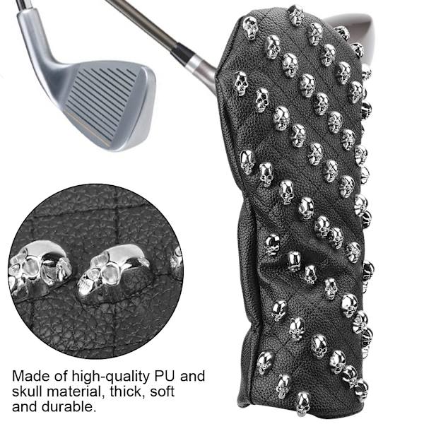 Golf PU Skull Treklubbhodebeskytter Deksel Hodetrekk Beskytter Tilbehør Svart Stor Størrelse