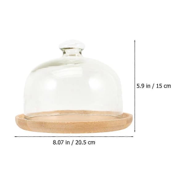 Tårtfat med glaskupa för förvaring, 1 set transparent matbricka i bambu