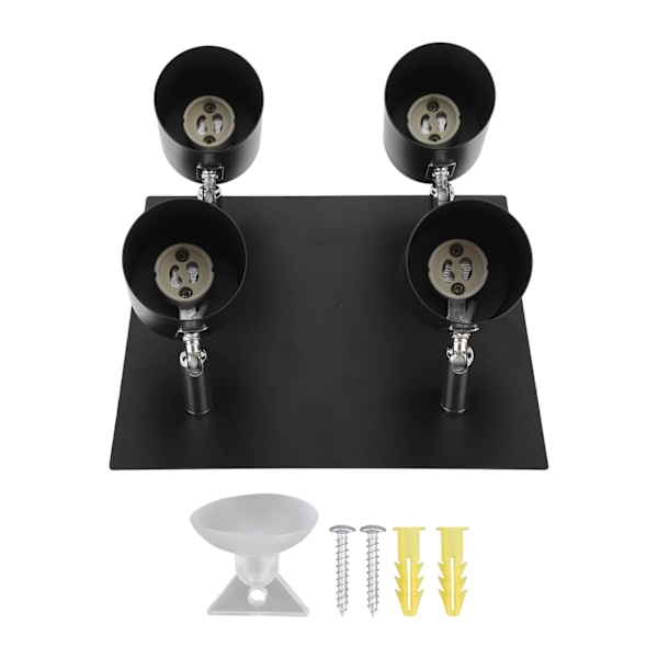 4-lampers justerbar industriell skinnespotbelysning, moderne svart E27-lampesokkel 85-265V