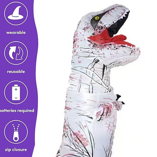 Tyrannosaurus oppustelig kostume Halloween udklædning rollespil realistisk muskel dinosaur oppustelig kostume white L