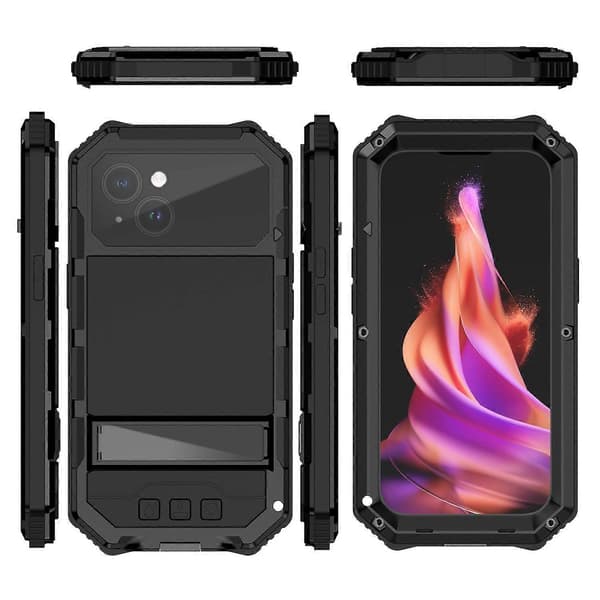 Vanntett, støvtett og støtsikkert deksel med holder for iPhone 15 Plus Black