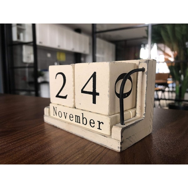 Puinen Block Kalenteri Vintage Perpetual Blocks kanssa kuukauden päivämäärä