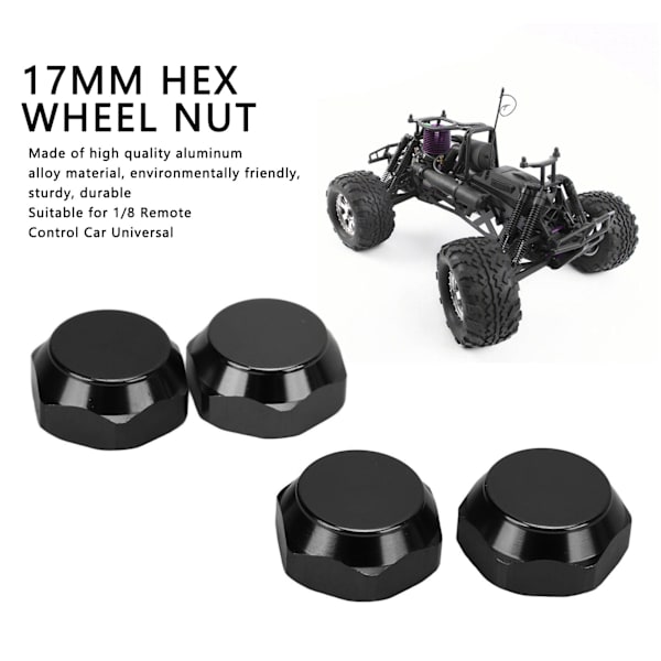 4 kpl 17 mm kuusiokoloruudullinen pyöränmutteri alumiiniseoksesta pölytiivis kiinnityskorkit 1/8 RC-autojen päivitystarvikkeisiin musta