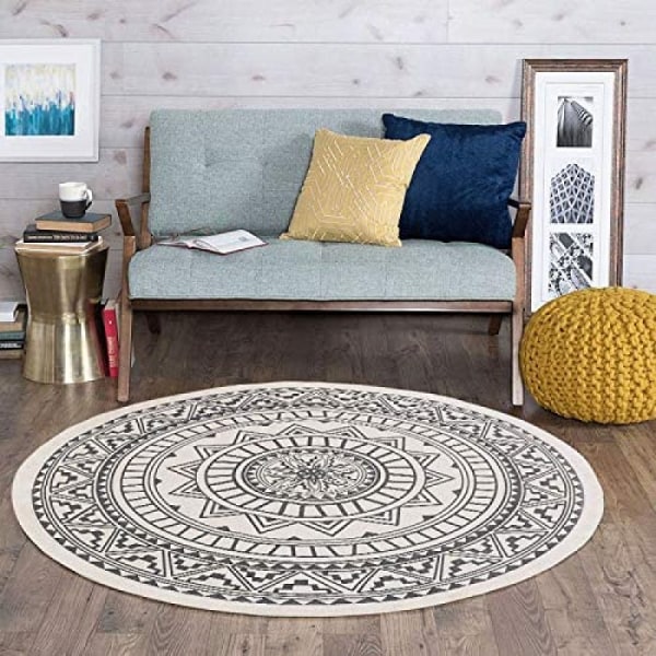 Pyöreä matto hapsuilla, liukumaton, mandala-kuvio 120 cm