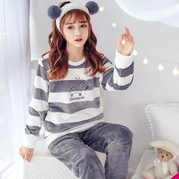 Talvi Flanelli Pyjama Pusero Coral Fleece Pyjama Naisten Paksuuntunut Piirretty Naisten Kotiasu Plus Fleece Talvi