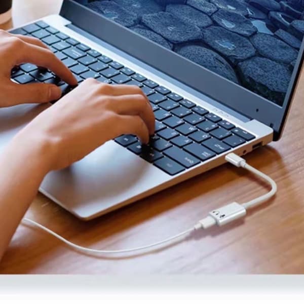 Lydadapter til USB C-enheder, USB C til 3,5 mm lydhovedtelefonadapter med understøttelse af stemmefunktion med arbejdsindikatorlys, High-Definition lyd
