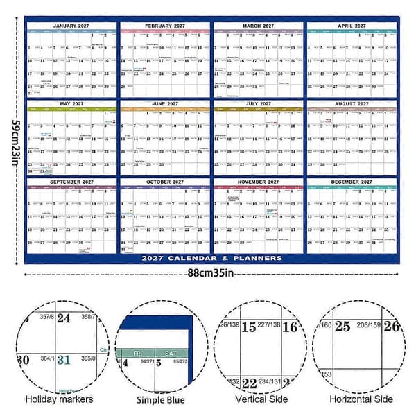Tjock vägghängd kalender i stort format med tydlig layout för sovrum, arbetsrum, kontor och som nyårspresent Light Blue
