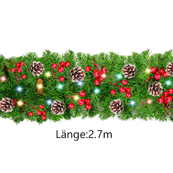 Konstgjord Julkrans, Extra Lång 1,6 m/5,25 Fot Hållbar Plastdekor med Snöflingemönster, Röda Bär &amp; Vita Snötäckta Toppar, Perfekt för