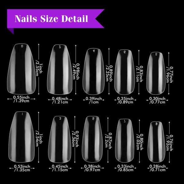 Kiste Akryl Nails - 500 stk Full Cover Ballerina Nails Tips