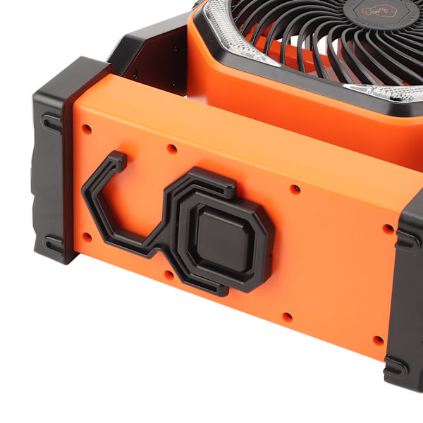 Campingfläkt med LED-lykta 4 nivåer 270 graders svängbar stor luftvolym USB uppladdningsbar utomhustältfläkt med ljuskrok orange