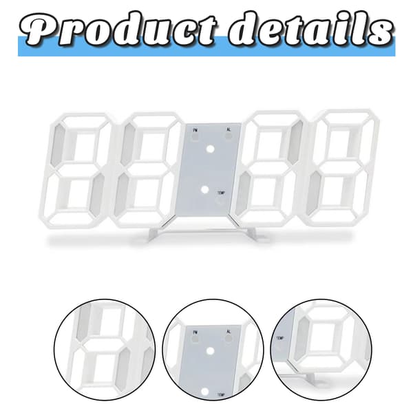 Ruibeauty 3D Modern Digital LED Väggklocka 24/12 Timmars Display Timer Alarm Hem USB