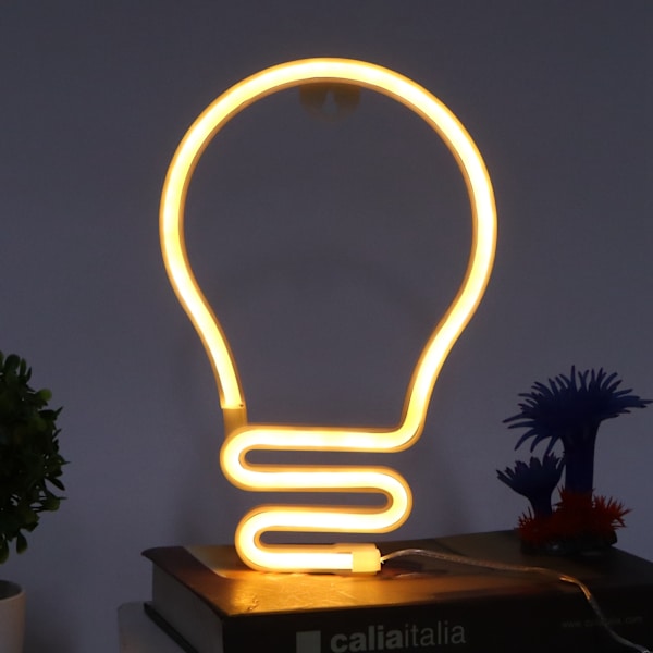 Glödlampa formad neonljus LED-skylt för väggdekor fest jul bröllop USB/batteridriven varm färg