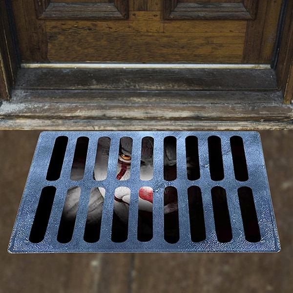 3D Illusion Clown Matta, Skräckfilmsclown Halkfri Matta för Utomhus Välkomnande, Lätt att Rengöra Låg Profil Flanell, Anti-Slip Design för Inomhus och