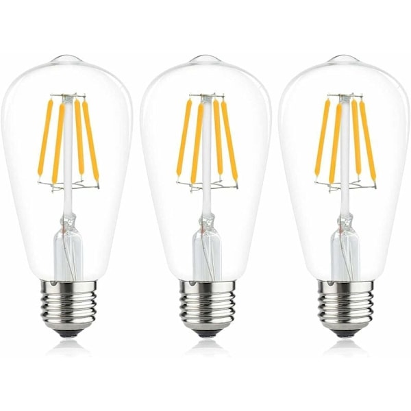 Klar Glasstil Vintage LED Edison Glödlampa, Smidig Dimning Antik LED Filament Glödlampa, Varmvit 2700K 6W Glödlampa för Kök, Vardagsrum, Café, Fest