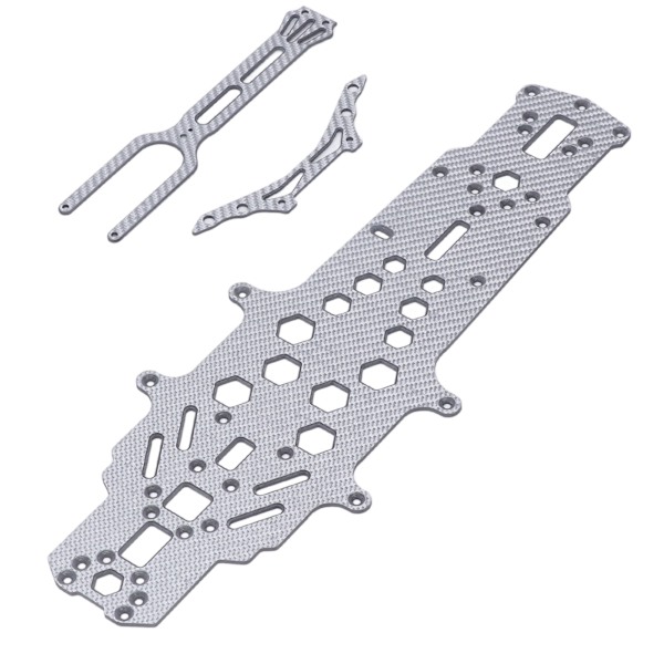 RC Karbonfiber Chassis Høy Fleksibilitet CNC Maskinering Hul 2 Lags Synkende Erstatning RC Bunn Chassis Plate Sølv