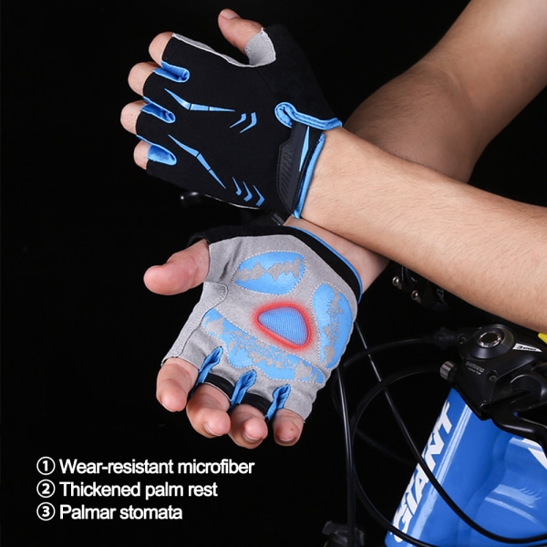 Svarte og blå hansker Utendørs sport Sykkelhansker Halvfinger