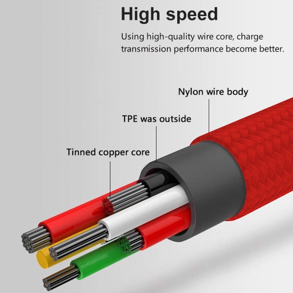 1,2 m multiopladningskabel 3A, 3-i-1 USB-opladningsledning med