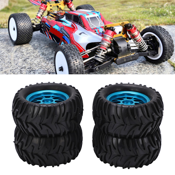 4Pcs RC Car Rubber Tires with Blue Hub V Shape Pattern for WLtoys 144001 1/14 Remote Control Car