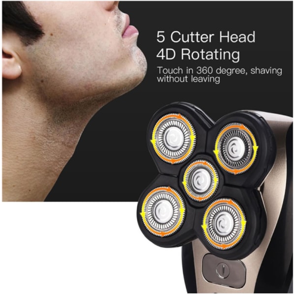 Elektrisk rakhyvel, 5 i 1 vattentät elektrisk rakhyvel, USB rakhyvel, set för män med 5 flytande huvuden, näshårstrimmer, ansiktshyvel, våt- och