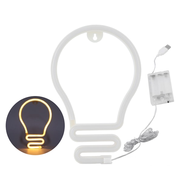 Glödlampa formad neonljus LED-skylt för väggdekor fest jul bröllop USB/batteridriven varm färg