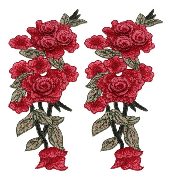2 st broderade lappar röda blommönster handgjorda DIY sylappar för kläder ryggsäck filt