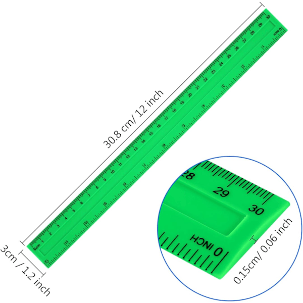 Viivoitin 30cm Pieni värillinen viivoitin senttimetreillä ja tuumilla