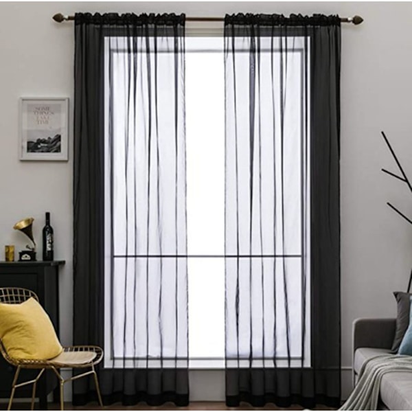 Gardiner Paneler Soveværelse Semi Sheer Voile Gardiner Sort (100*250)
