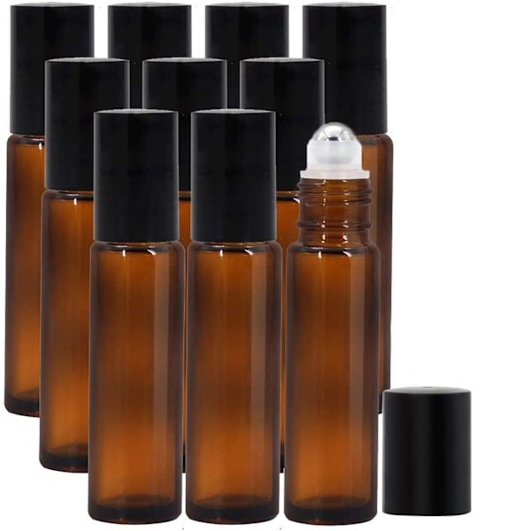 Aromaterapi Resekompisar, 10 ml Bärnstensfärgade Glasflaskor Med Rostfria Stålkulor, Läcksäker Och UV-Skyddande Design För Säker Förvaring Av Dina Eteriska Oljor