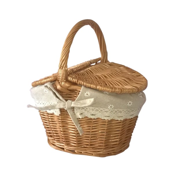 Picknickkorg, korg i rotting med lock och handtag för camping