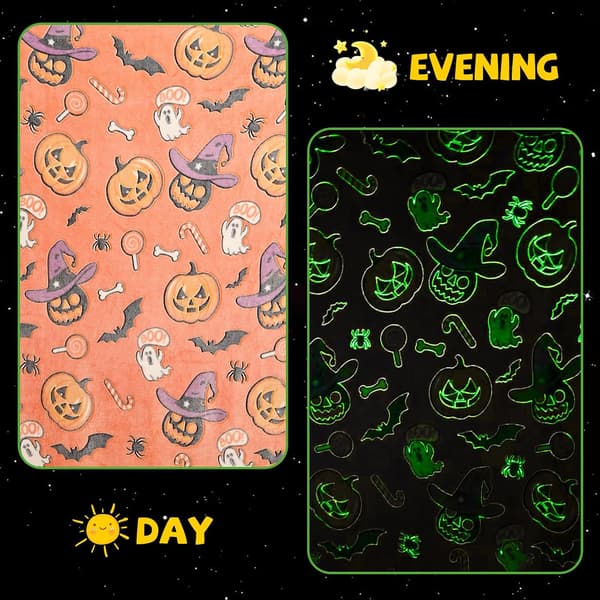 Halloween lysende flanellteppe, varmt teppe, egnet som plysjgaver til gutter og jenter, sofateppe, barneteppe Størrelse 75*100cm Size 75*100cm