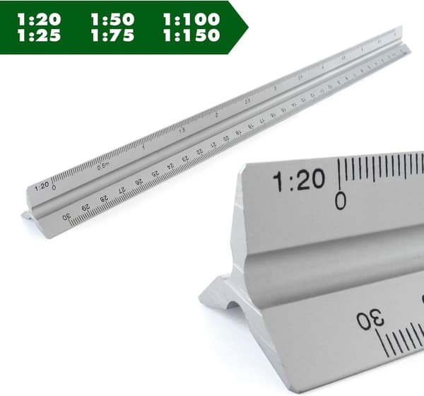 Aluminium Linjaler Skala Triangulär Linjal Triangulär Skala 1:20, 1:25, 1:50, 1:75, 1:100, 1:150, 30cm Lång Triangulär Skala